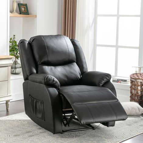 Fauteuil inclinable - fauteuil individuel - fauteuils TV, chaises longues extensibles - poches latérales - en similicuir - noir (1/5)