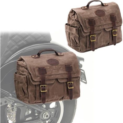 Set 2x Sacoche Cavalière Laterale moto Canvas avec sac interieur CV1 marron