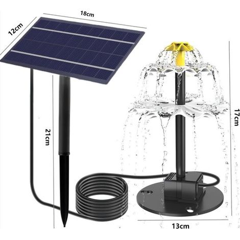 Solarbetriebener Außenbrunnen, 9 Düsen, 4 Watt, geeignet für Balkone, Gärten, Teiche, Vogeltränken, weiß/grau. (1/2)
