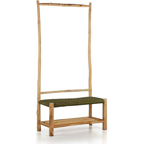 Panca appendiabiti in legno di teak e corda verde - Terra (1/5)