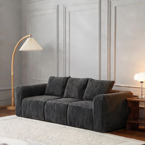 Canapé d'angle en velours côtelé gris avec inclinaison (1/5)