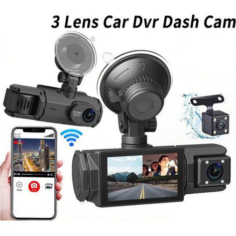 4K WiFi Dashcam Voiture Avant Arrière Intérieur, Carte SD 64G, 2160P+1080P+1080P FHD 3 Canaux Dash Cam,Camera Voiture Triple 360° Tous Côtés (1/4)