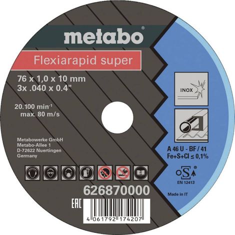 Disco de corte Metabo flexiarapid super 76 mm 1 mm 5 piezas
