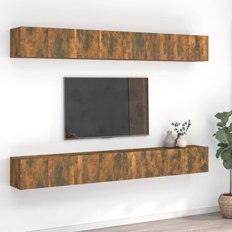 8-tlg. TV-Schrank-Set Räuchereiche 60x30x30 cm Holzwerkstoff (1/5)