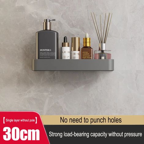 (Gris 30 cm) Étagère murale grise sans perçage pour ranger les serviettes et autres articles de salle de bain (1/5)