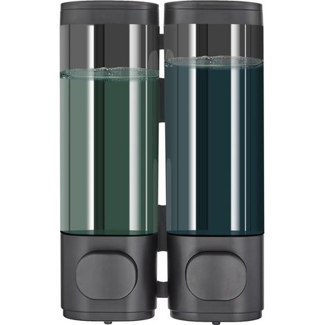 Dispensador de champú y acondicionador，dispensador de ducha con 2 compartimentos，dispensador de champú de pared para baño (negro (1/4)