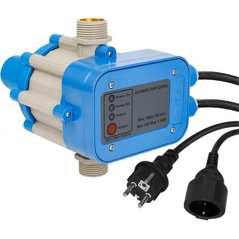 Pressostat de pompe à eau 10 bars, électrique, démarrage et arrêt automatiques, avec câble, bleu (1/5)