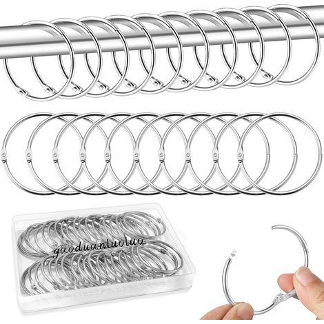 Lot de 40 Anneaux de Rideaux à Ouvrir, Anneau Rideau Douche, Anneaux de Reliure, Clips Métalliques pour Anneaux pour Tringles à Rideaux et Rideau Rail (Argenté)
