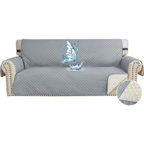 Housse de canapé imperméable 3 places, anti-taches, antidérapante, lavable, gris clair (1/5)