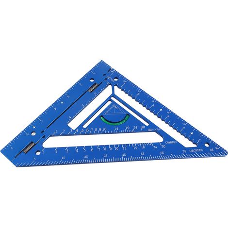 Équerre de charpentier en alliage d'aluminium, outil triangulaire, rapporteur, équerre de menuisier avec gabarit pour le travail du bois, bleue (1/5)