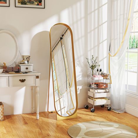 Miroir sur pied moderne avec cadre en métal autoportant ou mural, 40x150 cm, Or (1/5)