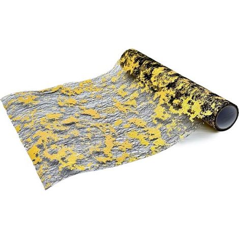 Camino de mesa de malla，decorado con pan de oro，camino de mesa de poliéster，decoración de camino de mesa de metal，28 cm x 20 m，Negro (1/5)