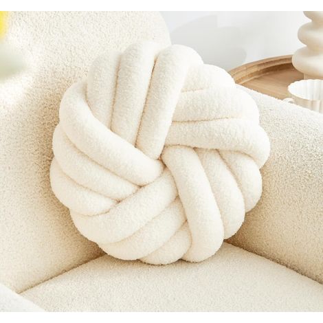 BEBUSINGOTO Coussin noué blanc crème 13,7 pouces Coussin rond en peluche douce Coussin noué fait main Coussin noué décoratif moderne pour la maison (1/4)