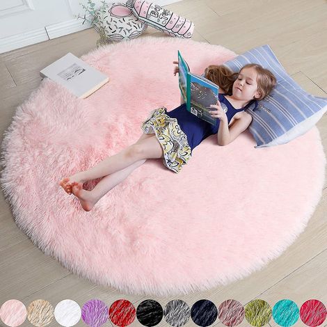 Tapis rond rose poudré, idéal pour la chambre à coucher, tapis rond moelleux de 120 x 120 cm (4' x 4') adapté aux enfants - Rose (1/4)
