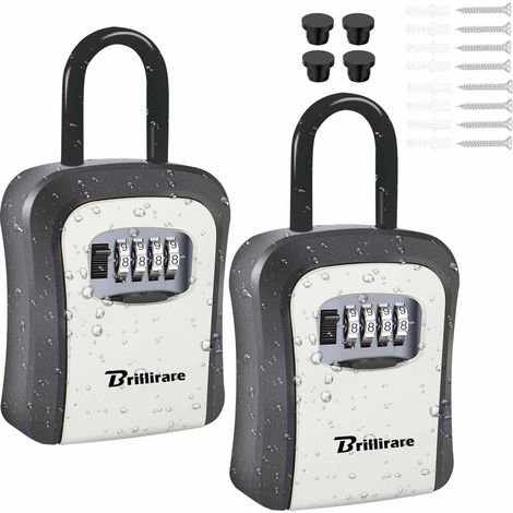 Pack de 2 boîtes de rangement pour clés, boîte à clés métallique étanche avec combinaison à 4 chiffres et loquet amovible, serrure à clé réinitialisable montée au mur, grand modèle amélioré (1/5)