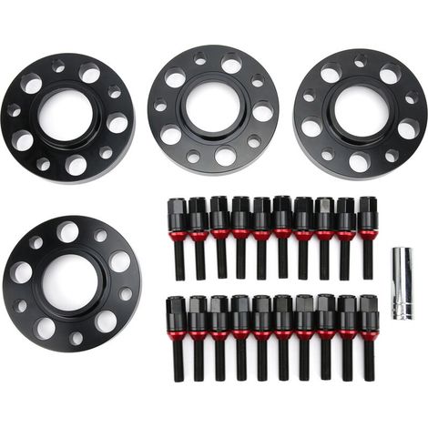 Flanged wheel spacers, 4 pieces, 20 pieces, extended lug bolts, offset kit suitable for series 1 3 5 6 7 8 (black) (1/5)