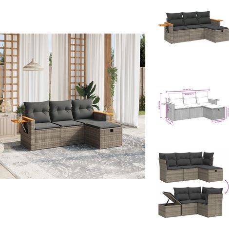 Salon de jardin 4 pcs avec coussins gris résine tressée - Salon De Jardin - Mobilier Extérieur - Salon D'extérieur - Set De Salon - Meubles De Jardin (1/4)