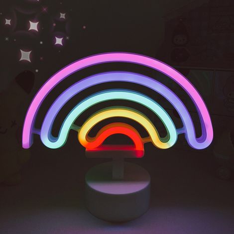 Veilleuse néon LED multicolore - Arc-en-ciel - Avec base - Fonctionne avec piles - Pour chambre d'enfant, salon, festival, fête (1/5)