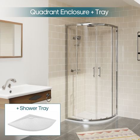 NRG Chrome Quadrant Shower Enclosure Sliding Door Easy Clean Glass 900 x 900mm & White Shower Tray (1/5)