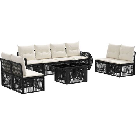 Ensemble de canapé de jardin 9 pc Noir et blanc crème polyrotin vidaXL (1/5)