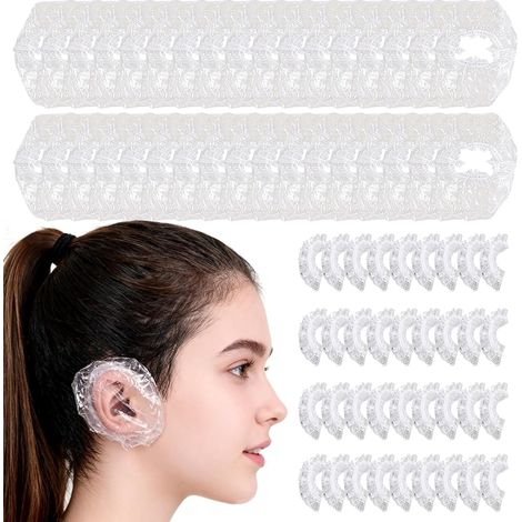 300 Pièces Protecteurs d‘Oreille Jetables Transparent Imperméable en Plastique, Cache-Oreilles avec Bandes Élastiques pour Douche, Teinture Capillaire, Baignade, Spa, Salon, Bain (1/5)