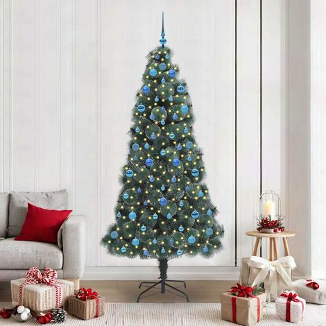 Künstlicher vorbeleuchteter Weihnachtsbaum mit Kugelset 210 cm
