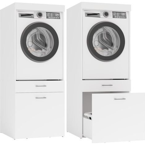 Pola 2S - Meuble de salle de bains pour lave-linge ou sèche-linge - 2 tiroirs, étagère - Blanc (1/5)