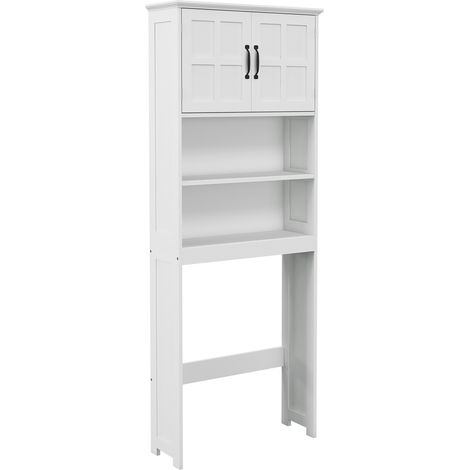 Meuble WC sur cuvette, armoire de rangement salle de bain avec niches, placard double porte et tablette réglable (1/5)