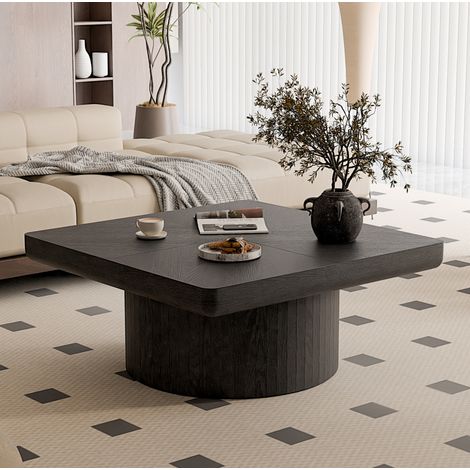 Table basse carrée 78 x 78 x 38 cm en bois plaqué et MDF, plateau effet parquet, noire DESVIAE (1/5)