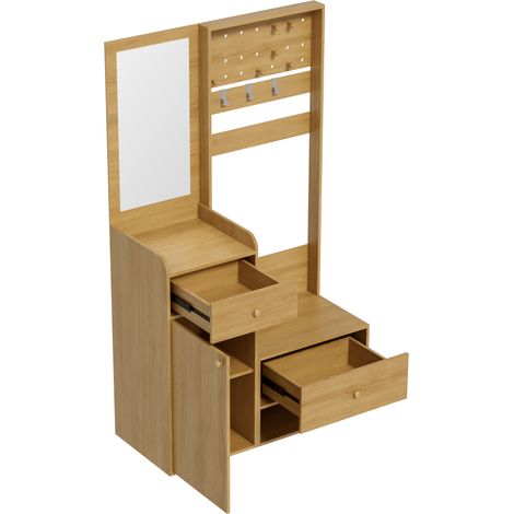 Garde-robe compacte, meuble d’entrée multifonction moderne – rangement élégant effet bois avec miroir, crochets réglables et étagères spacieuses pour chaussures, manteaux et petits objets, 105 cm (1/5)