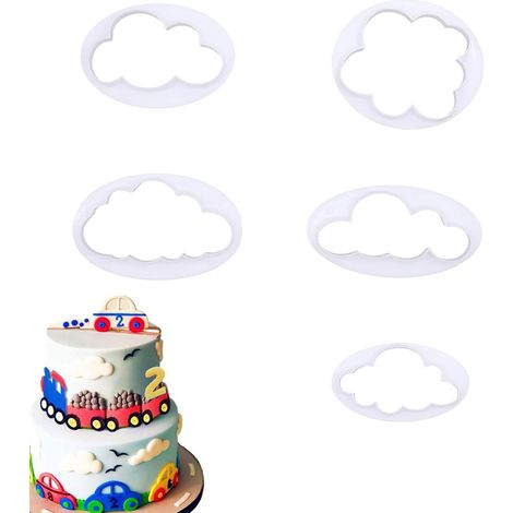 5PCS Cloud Cookie Cake Cutter Cloud Shape Mold Cake Decoration,Plastic Fondant Cutter,Baking Accessory Embossing Tool,for Baking Room Coffee Shop Birthday Wedding Children DIY Cookwar
