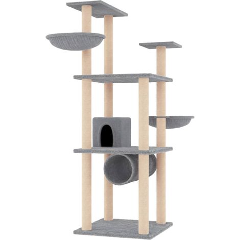 Tiragraffi per gatti Mobili per arrampicata su torre Tiragraffi piattaforma da arrampicata con tiragraffi in sisal leggero 141 cm grigio 020022565