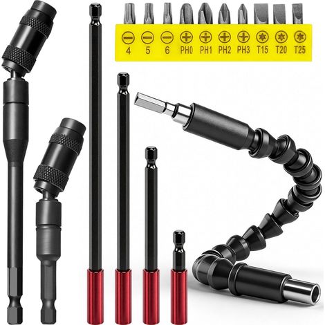 Ensemble de 8 rallonges pour forets, porte-embouts magnétique 50/90/100/150/300 mm, rallonge magnétique, porte-embout hexagonal 1/4 pouce, long, pour tournevis pneumatiques et électriques (1/5)
