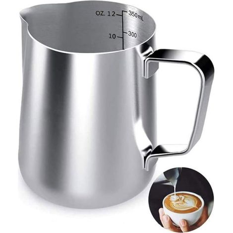 Pot lait en acier inoxydable 350 ml pour mousse de lait cappuccino et caf latte (1/4)