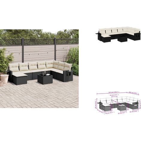 9-tlg. Garten-Sofagarnitur mit Kissen Schwarz Poly Rattan - Gartenmöbel Set - PE-Rattan Möbel - Outdoor Lounge - Esszimmergarnitur - Balkonmöbel (1/3)