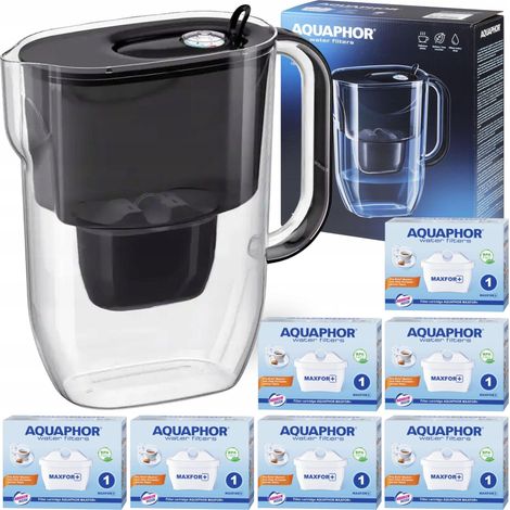 Aquaphor Fresh 3,2-Liter-Wasserfilterkrug, schwarz, mit 7 Maxfor+-Filterkartuschen (1/5)
