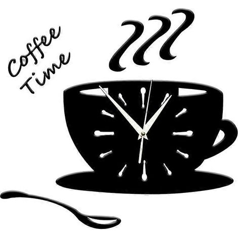 Horloge murale 3D en acrylique à faire soi-même, décoration moderne pour la cuisine et la maison, horloge à café en forme de tasse, autocollant mural avec chiffres ajourés (noir) (1/5)