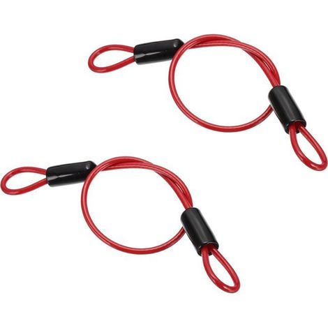 Câble de sécurité Lot de 2 Acier inoxydable et vinyle Double boucle Pour valise et vélo Rouge 50 cm (1/5)