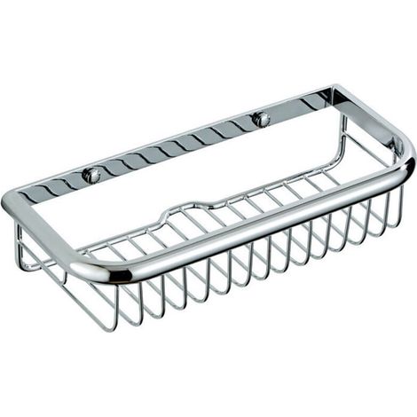 Rustproof chrome bathroom wall shelf – Rectangular basket 30 x 15 x 12 cm for shampoo, conditioner and accessories