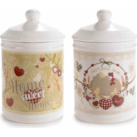 Pots en céramique décor petites poules, lot de 2, diam. 11,5 cm x H. 19 cm