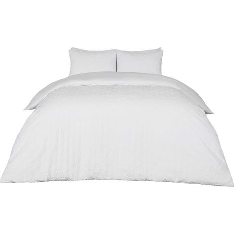 Parure de lit Double avec Housse de Couette et taies d'oreiller, Motif géométrique, Ultra Doux, décoratif, Moderne, Blanc (1/5)