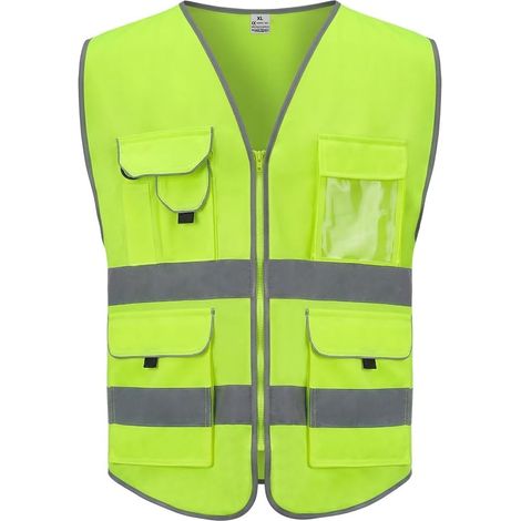 Gilets de Sécurité, Gilet Haute Visibilité avec Plusieurs Poches, Gilet de Sécurité Réfléchissant Unisexe, Fermeture à Glissière, Vêtements de Travail de Sécurité, XL3XL (1/5)