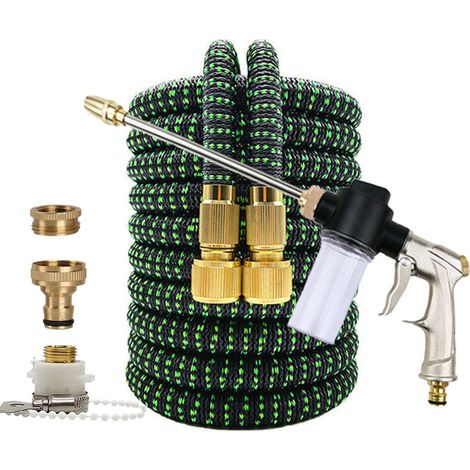 Kit tuyau d'arrosage extensible magique avec pistolet haute pression pour arrosage de jardin et nettoyage voiture, Composition : 4500 cm, Couleur : vert foncé (1/5)