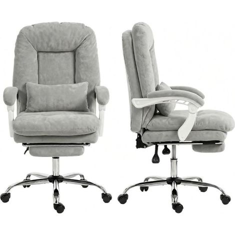Sedia ufficio ergonomica in velluto grigio, reclinabile, con poggiapiedi e altezza regolabile (1/5)