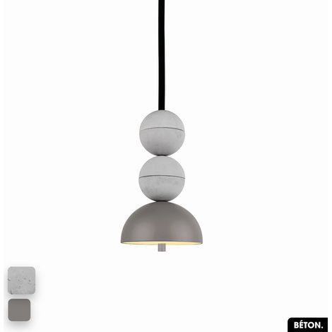 Lampe de suspension en béton - BOSFOR CONCRETE BLANC - GRIS 2 BALLES LED 14W (1/3)