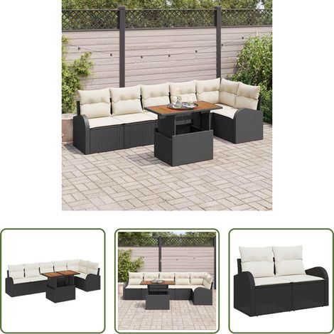 vidaXL Canapé poly rattan - Ensemble de canapé de jardin 7 pcs Noir Poly rotin (1/5)