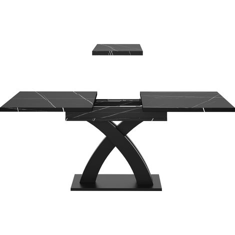 Mesa de Comedor Rectangular para 4 a 6 Personas con Tablero Extensible y Estructura en X, Negra, 120×80×76 cm (1/5)