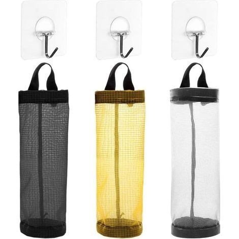 Support de Sac en Plastique, Organisateur de Sac en Filet Suspendu, Distributeur de Sac d'épicerie Pliant, Rangement pour Sac Poubelle, Aide de Cuisine à Domicile (3 pièces) (1/5)