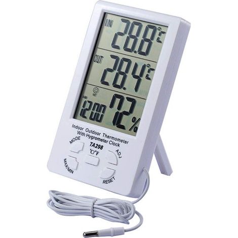 This is a universal LCD thermometer and hygrometer, suitable for both indoor and outdoor use, and applicable to homes, offices, hospitals, hotels, and other similar locations. It is white. (1/4)