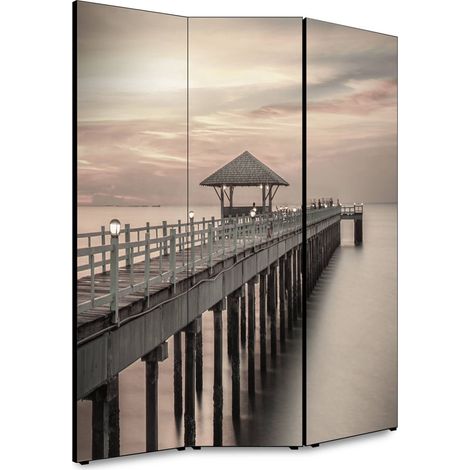 Lupia - Separe' per interni, Divisorio 135,6 x H 176 x P 3,1 cm MOLO AL TRAMONTO paravento 3 Ante in legno con Tele stampate fronte retro Soggetto unico (1/4)